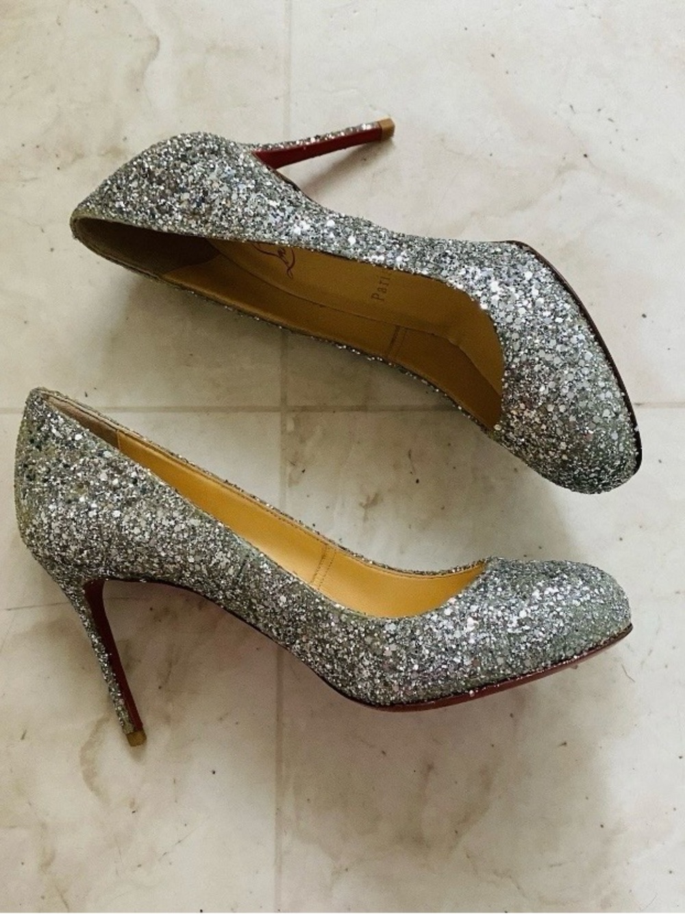 Christian Louboutin Made in Italy Fifille 85 Silver Glitter Pumps Heels Size 6.5 - Picture 3 of 14